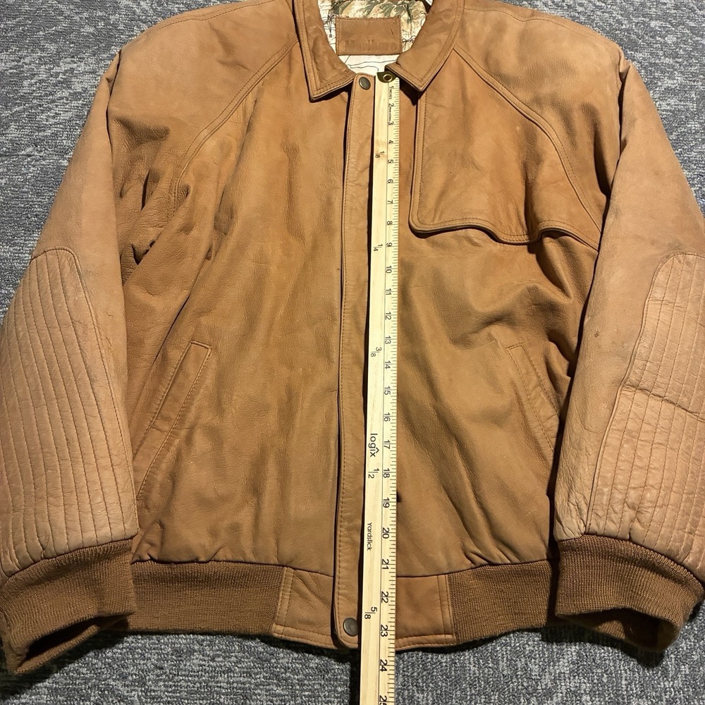 Marlboro Adventure Team Brown Leather Jacket Map Lined Men's L rare - Picture 2 of 13